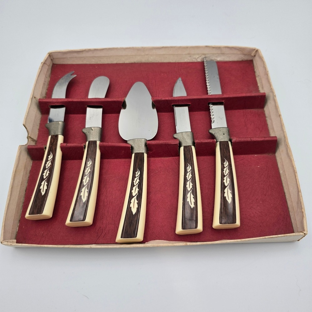 Regent Sheffield Vintage 5 Piece Cheese Knife Set Stainless Steel England MCM